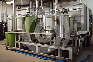 liquid olive production tanks factory industrial oil machinery food industry. Generative AI.