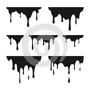 Liquid paint drops. Black melt drips. Graffiti splatter borders pattern. Vector illustration isolated on white background photo