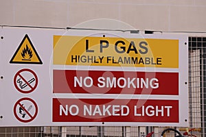 Liquid petroleum gas LPG  pipe line safety caution board photo