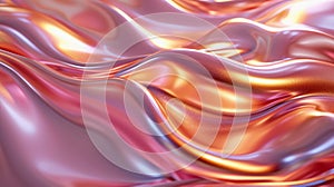 Liquid pink and gold mix. Smooth, flowing waves. Shiny metallic Abstract background. Ai Generated