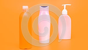 Liquid plastic containers for shampoo and bodywash cosmetic products and toiletries, bottles