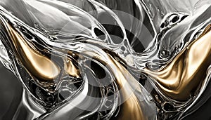 Liquid silver abstract background, shiny metal, melded silver texture for design photo