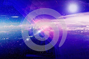 Creative composition of clouds, sky and colors. Vaporwave, Cyberpunk, Synthwave, webpunk and surreal style.