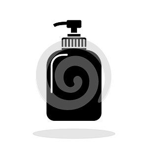 Liquid soap bottle icon. Hand gel icon. Black body soap icon isolated on white background