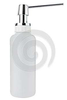 Liquid soap dispenser bottle made of white plastic