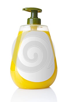 Liquid soap in plastic bottle isolated on a white background