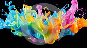 Liquid splashes of colourful paint burst