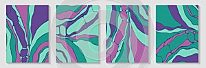 Liquid stone texture background design vector set. Creative posters. Puzzle structure booklet