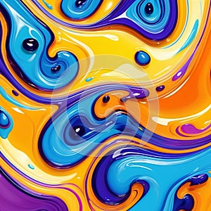 Liquid vibrant colored yellow, violet and blue abstract background