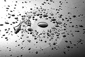 Liquid or water drops splash on the black or silver floor