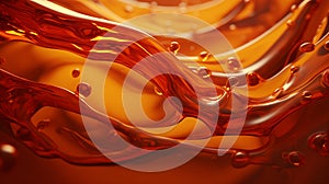 A liquid wave of clear oil. A bright splash of orange liquid. Abstract shining background for design