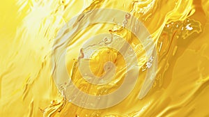 Liquid wave of clear yellow juice. A bright splash of liquid. Abstract shining background for design