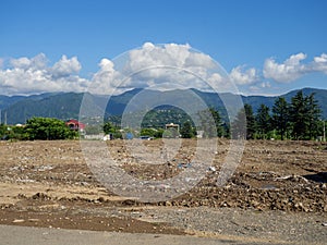 Liquidated landfill in the suburbs of the city. Mountain View. Environment. Fight for the environment