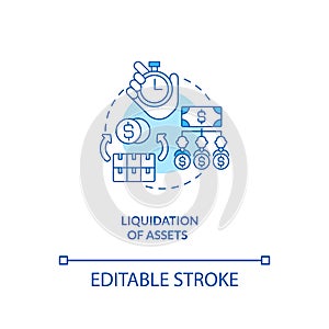 Liquidation of assets blue concept icon