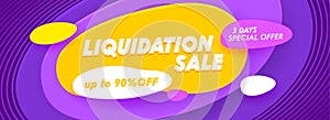 Liquidation Sale Social Media Promo Ad Poster, Banner with Typography. Background with Abstract Waves