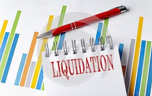 LIQUIDATION text on a notebook with chart and pen business concept