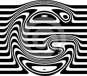 Liquified letter G, 3d striped sign, optical illusion font for opart style logo and monogram. Vector typographic design