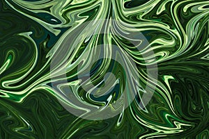 Liquify Abstract Pattern With DarkGreen, ForestGreen And OliveDrab Graphics Color Art Form. Digital Background With Liquifying