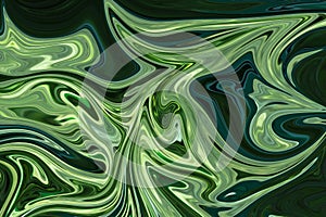 Liquify Abstract Pattern With DarkGreen, ForestGreen And OliveDrab Graphics Color Art Form. Digital Background With Liquifying