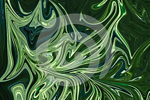 Liquify Abstract Pattern With DarkGreen, ForestGreen And OliveDrab Graphics Color Art Form. Digital Background With Liquifying