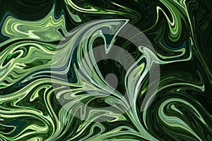 Liquify Abstract Pattern With DarkGreen, ForestGreen And OliveDrab Graphics Color Art Form. Digital Background With Liquifying