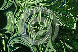 Liquify Abstract Pattern With DarkGreen, ForestGreen And OliveDrab Graphics Color Art Form. Digital Background With Liquifying