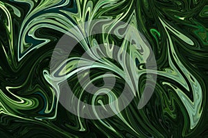 Liquify Abstract Pattern With DarkGreen, ForestGreen And OliveDrab Graphics Color Art Form. Digital Background With Liquifying