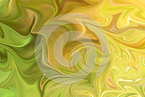 Liquify Abstract Pattern With Green And Yellow Graphics Color Art Form. Digital Background With Liquifying Flow