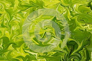 Liquify Abstract Pattern With Lime, Chartreuse, Green And Yellow Graphics Color Art Form. Digital Background With Liquifying Flow