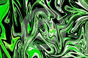 Liquify Abstract Pattern With UFO Green And Black Graphics Color Art Form. Digital Background With Liquifying Poisonous UFO Green