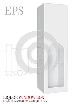 Liquor Box Template, Vector with die cut / laser cut layers.  White, clear, blank, isolated Liquor Box with window mock up