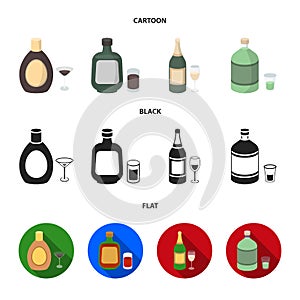 Liquor chocolate, champagne, absinthe, herbal liqueur.Alcohol set collection icons in cartoon,black,flat style vector