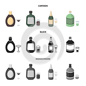 Liquor chocolate, champagne, absinthe, herbal liqueur.Alcohol set collection icons in cartoon,black,monochrome style