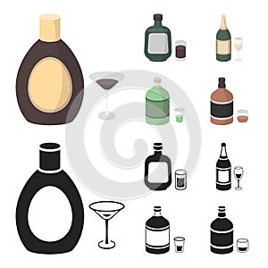 Liquor chocolate, champagne, absinthe, herbal liqueur.Alcohol set collection icons in cartoon,black style vector symbol