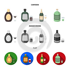 Liquor chocolate, champagne, absinthe, herbal liqueur.Alcohol set collection icons in cartoon,flat,monochrome style