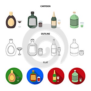 Liquor chocolate, champagne, absinthe, herbal liqueur.Alcohol set collection icons in cartoon,outline,flat style vector