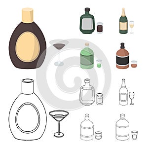 Liquor chocolate, champagne, absinthe, herbal liqueur.Alcohol set collection icons in cartoon,outline style vector