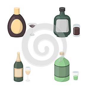 Liquor chocolate, champagne, absinthe, herbal liqueur.Alcohol set collection icons in cartoon style vector symbol stock