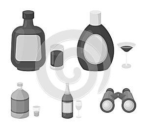 Liquor chocolate, champagne, absinthe, herbal liqueur.Alcohol set collection icons in monochrome style vector symbol