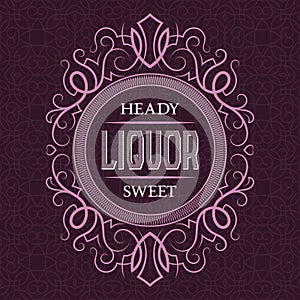 Liquor heady sweet label design template. Patterned vintage frame with text on pattern background photo