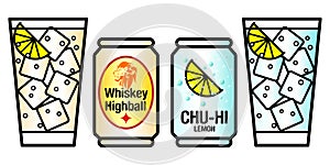 Liquor highball, shochu high, sour vector design illustration icon color