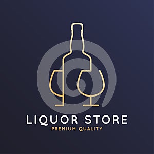Liquor store logo. Bottle whiskey, rum or brandy