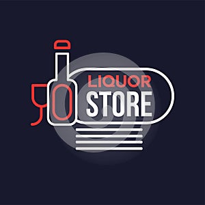 Liquor store neon sign, vintage bright glowing signboard, light banner vector Illustration