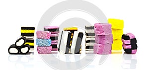 Liquorice allsorts isolated on white