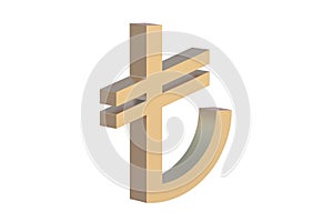 Lira symbol isolated on white background. Golden currency sign. Turkish money