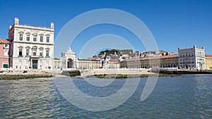 Lisboa downtown: Terreiro do PaÃÂ§o (Trade Square), Cais das Colunas, statue of king D. JosÃÂ© and the arch of Augusta street photo