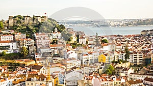 Lisboa, Portugal, the hill and the castle and the river