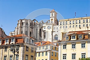 Lisbon, Bairro Alto, houses and church photo