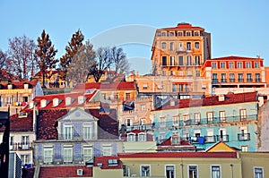 Lisbon baixa on sunset photo