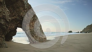 Lisbon Beach and Dramatic Portugal Coast with Arch Rock Formation, Beautiful Coastal Scenery and Lan